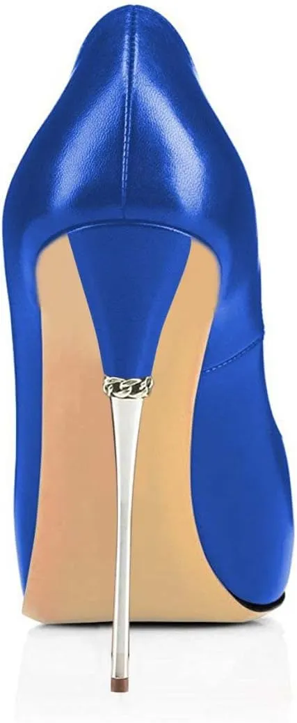 FSJ Women Classic Peep Toe Platform Heel Pumps Super High Sexy Metal Stiletto Slip On Party Shoes Size 4-15 US