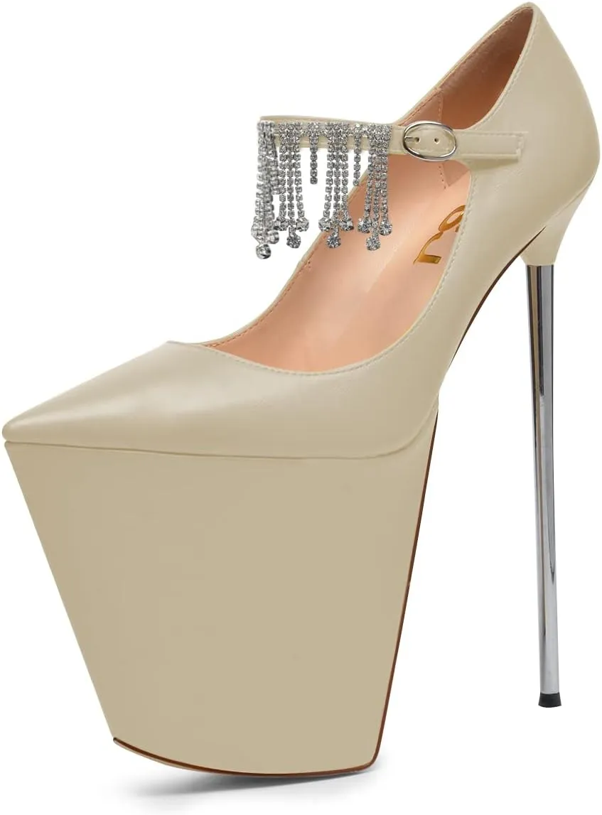 FSJ Women Closed Toe Platform Extreme Stiletto High Heel Ankle Strap Buckle Fashion Pumps Size 4-15 US