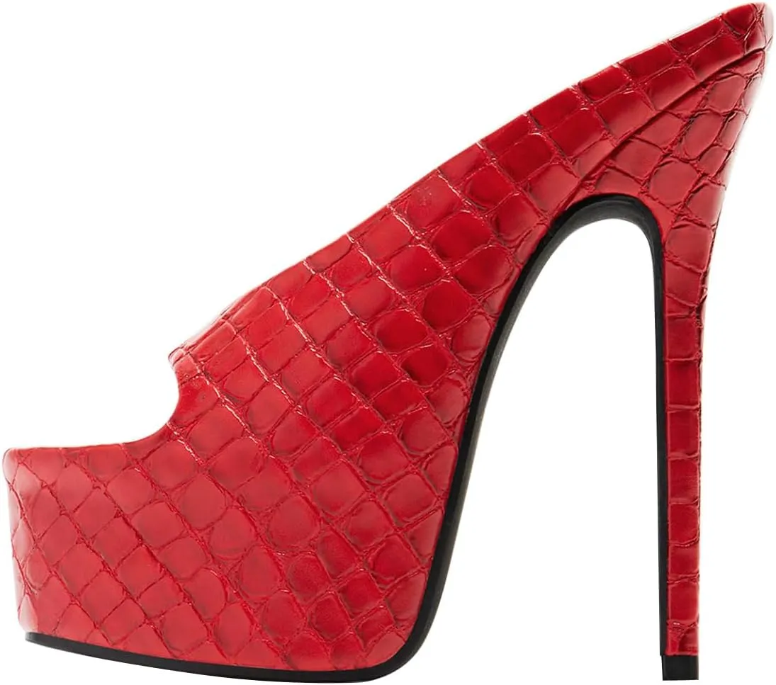 FSJ Women Platform High Stiletto Heels Open Toe Slip On Sandals Embossed Crocodile Effect Pumps Shoes for Sexy Dress Wedding Party Club Size 4-16 US