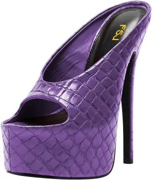 FSJ Women Platform High Stiletto Heels Open Toe Slip On Sandals Embossed Crocodile Effect Pumps Shoes for Sexy Dress Wedding Party Club Size 4-16 US