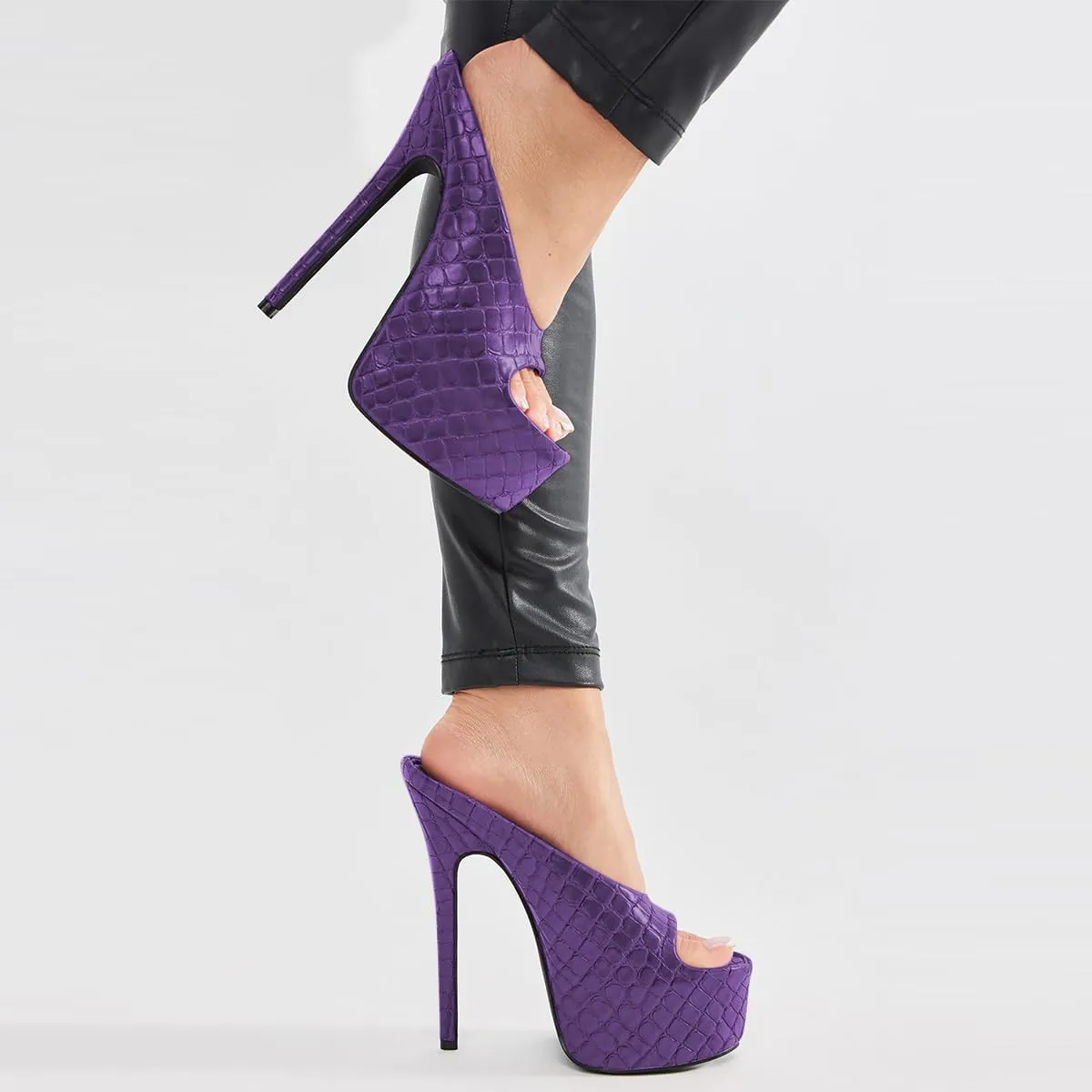 FSJ Women Platform High Stiletto Heels Open Toe Slip On Sandals Embossed Crocodile Effect Pumps Shoes for Sexy Dress Wedding Party Club Size 4-16 US