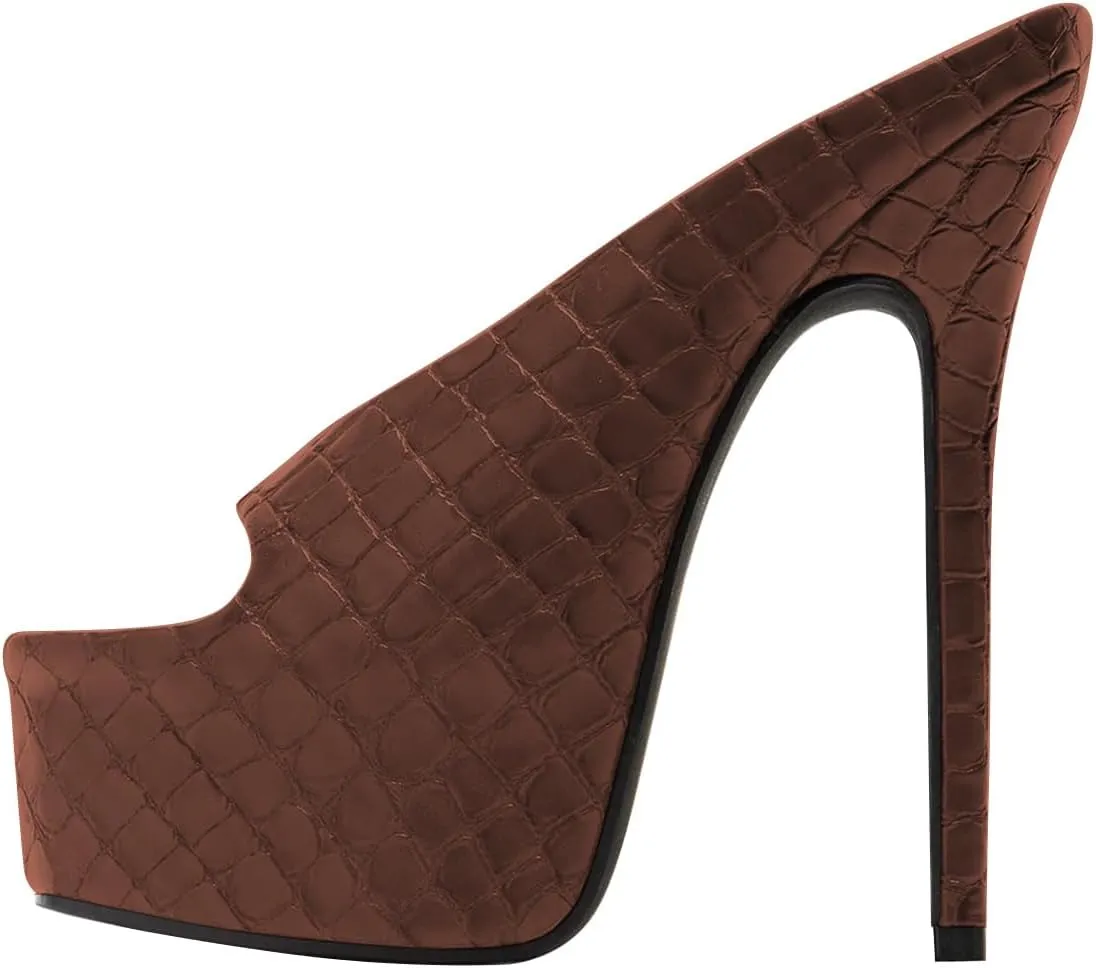 FSJ Women Platform High Stiletto Heels Open Toe Slip On Sandals Embossed Crocodile Effect Pumps Shoes for Sexy Dress Wedding Party Club Size 4-16 US
