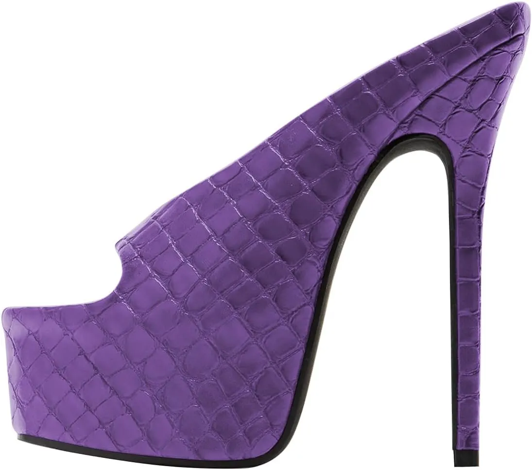 FSJ Women Platform High Stiletto Heels Open Toe Slip On Sandals Embossed Crocodile Effect Pumps Shoes for Sexy Dress Wedding Party Club Size 4-16 US