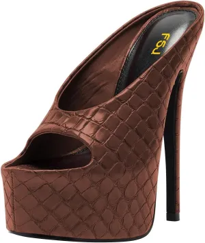 FSJ Women Platform High Stiletto Heels Open Toe Slip On Sandals Embossed Crocodile Effect Pumps Shoes for Sexy Dress Wedding Party Club Size 4-16 US