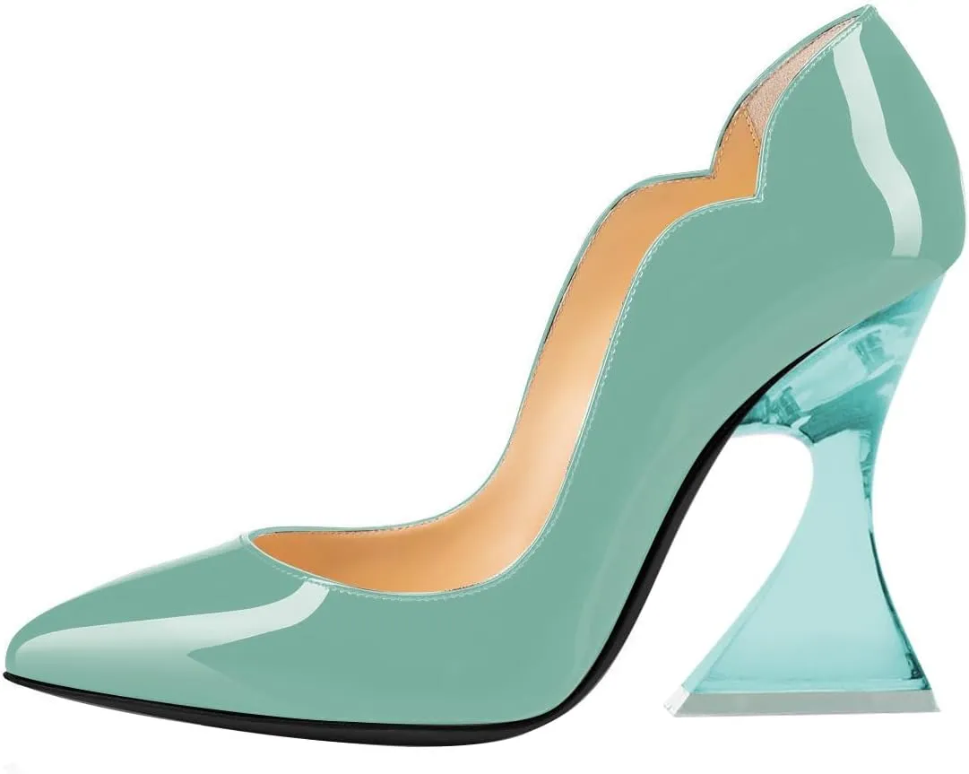 FSJ Women Sexy Pointed Toe High Heel Pumps Slip On Unique Transparent Chunky Heel Evening Prom Dress Shoes Size 4-15 US