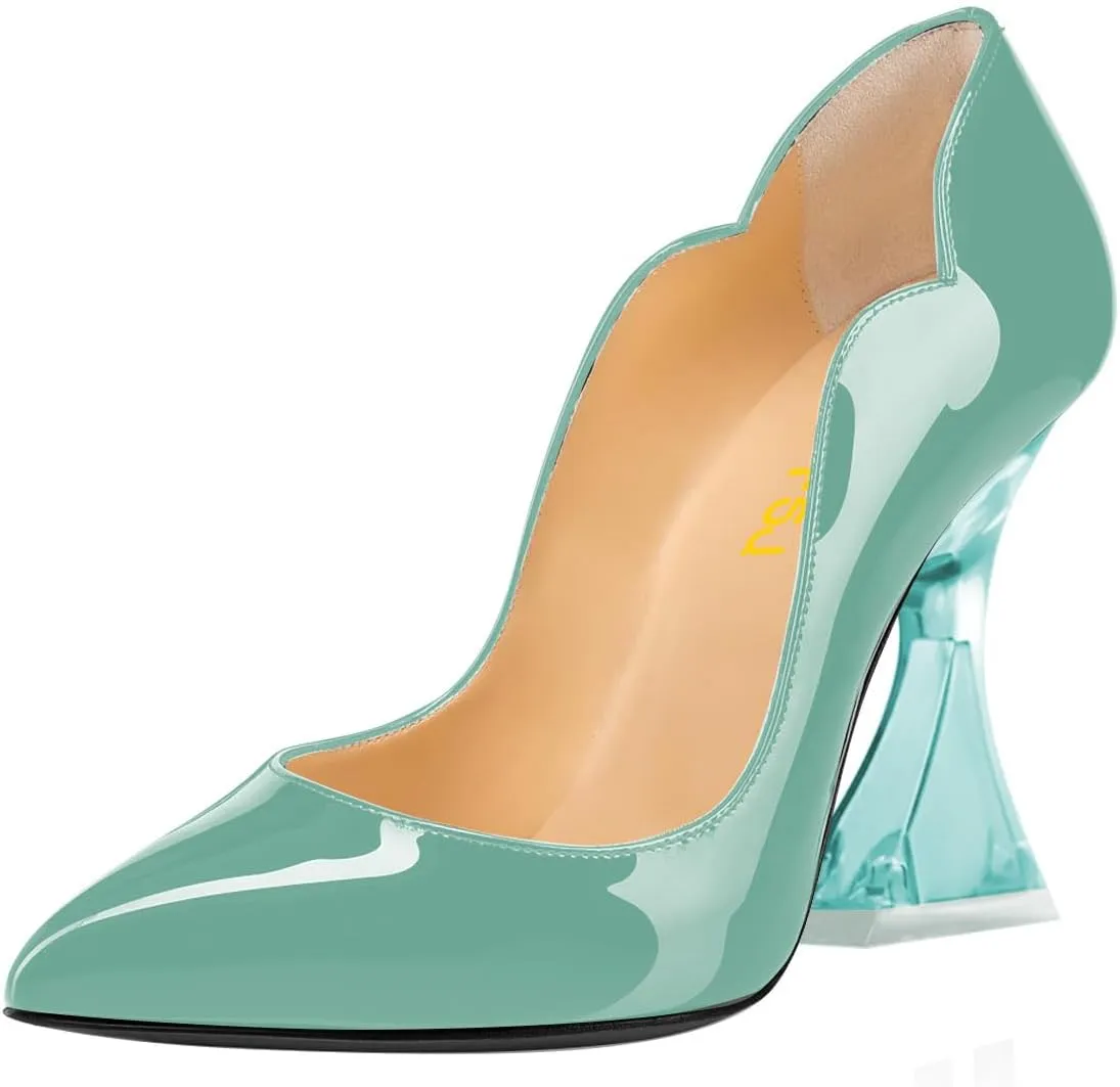 FSJ Women Sexy Pointed Toe High Heel Pumps Slip On Unique Transparent Chunky Heel Evening Prom Dress Shoes Size 4-15 US