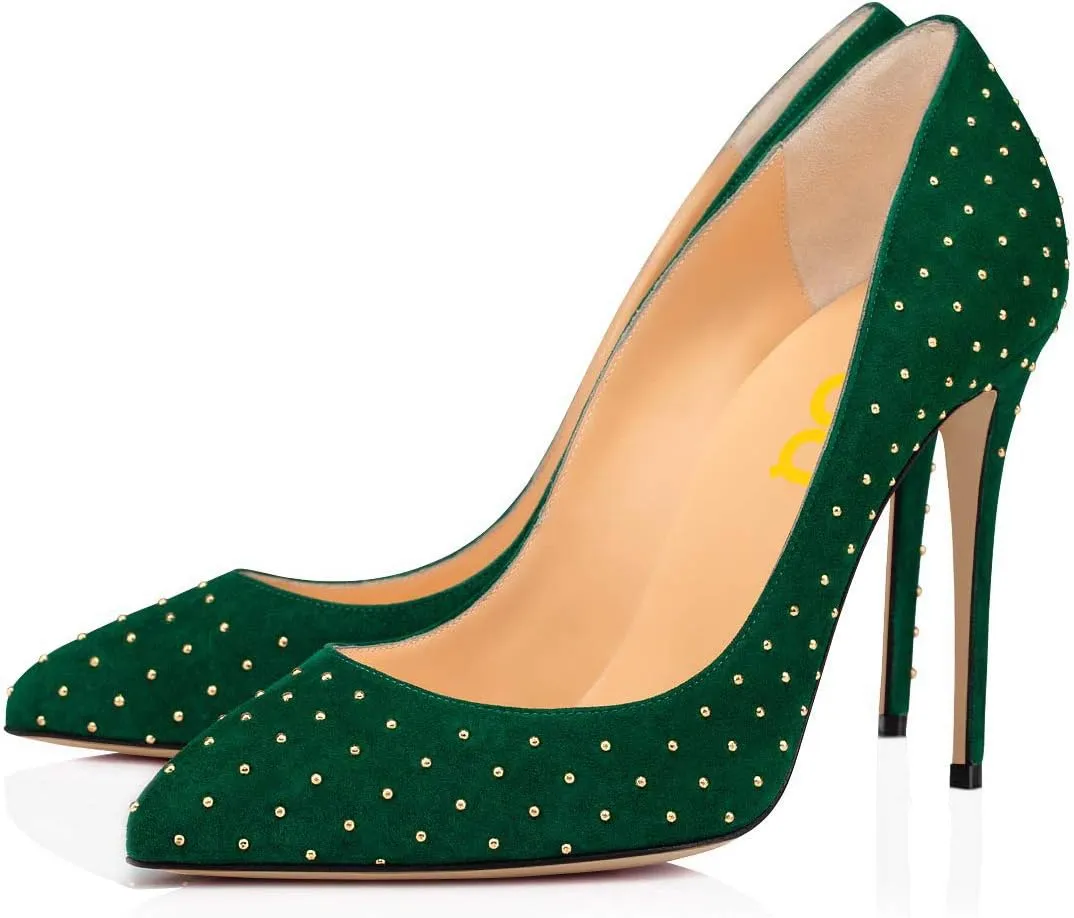 FSJ Women Studded Pointed Toe Pumps Sexy Stiletto High Heel Shoes for Party Prom Dressy Size 4-15 US