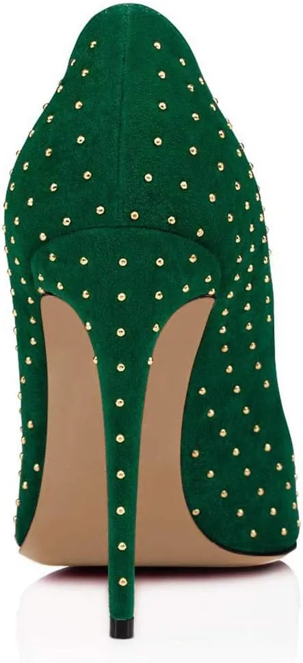 FSJ Women Studded Pointed Toe Pumps Sexy Stiletto High Heel Shoes for Party Prom Dressy Size 4-15 US