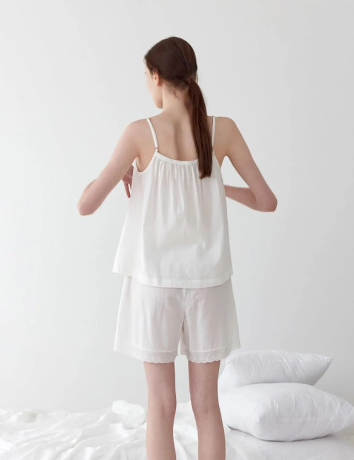 Fuiyangr Women's Spring And Summer 100% Cotton Pajama Suspender Shorts Set Retro Home