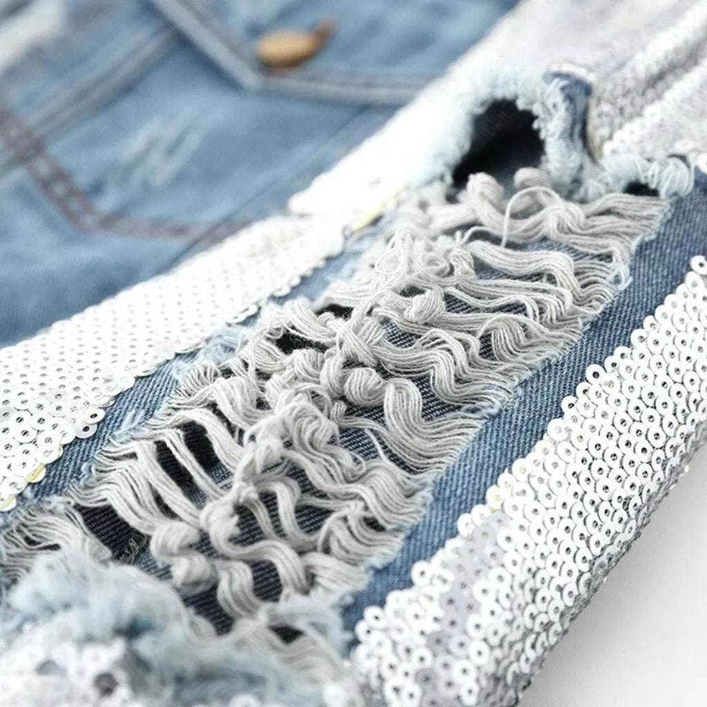Fully distressed women denim jacket