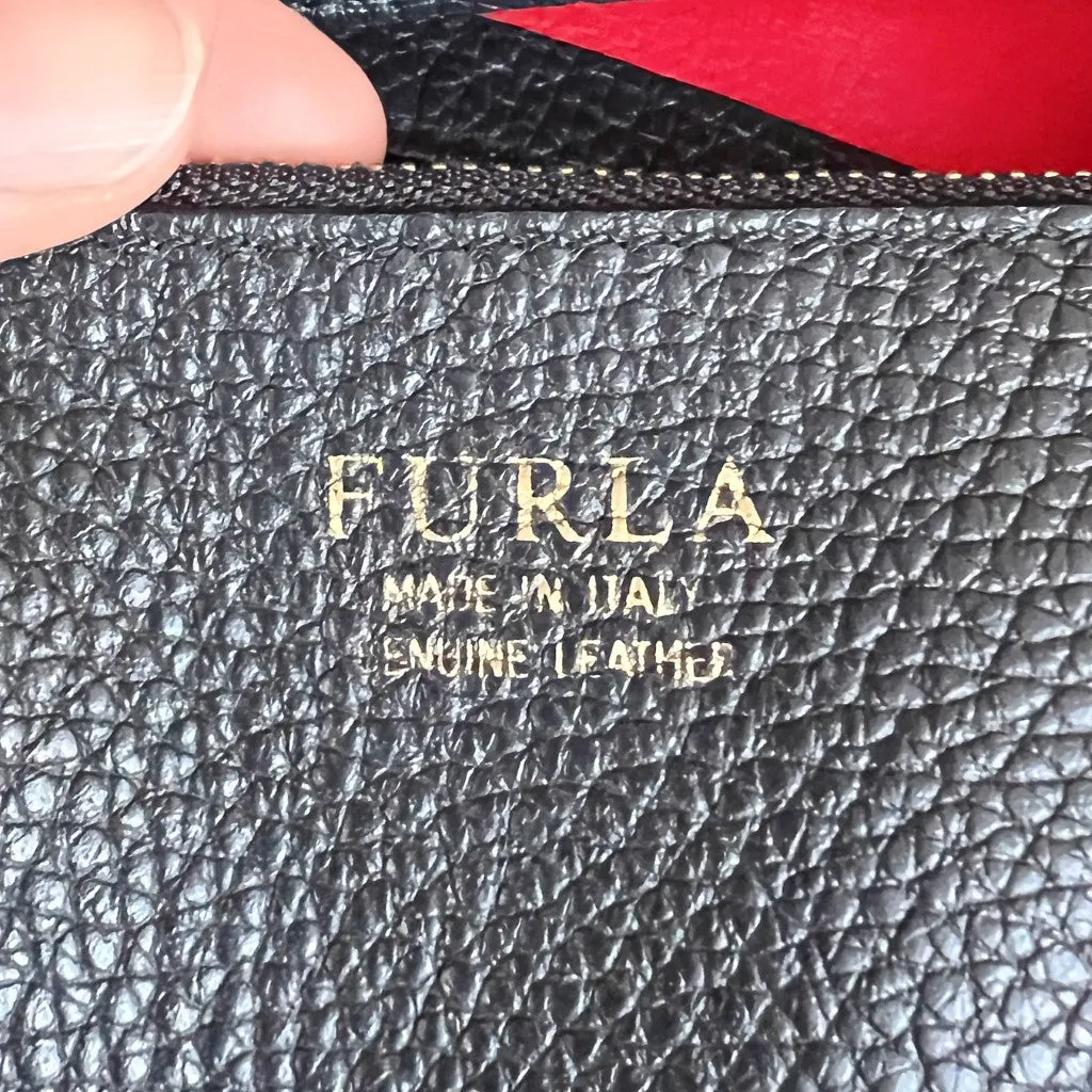 Furla Black Leather Studded Detail Slouchy Shoulder Bag   Pouch Excellent