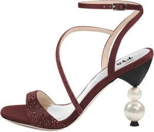 FYS Women Rhinestone Studded Open Toe Sandals Strappy Pearl Block High Heels Ankle Strap Evening Party Prom Shoes Size 4-15 US