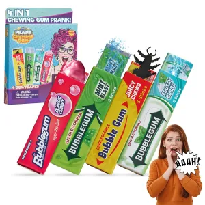 Gagster 4-in-1 Prank Chewing Gum Set – Shocking, Water Squirt, Cockroach Snapping, Fake Chewed Gum, Gag Gifts for Kids Adults, Work Pranks, April Fools, Practical Joke Toys Kit