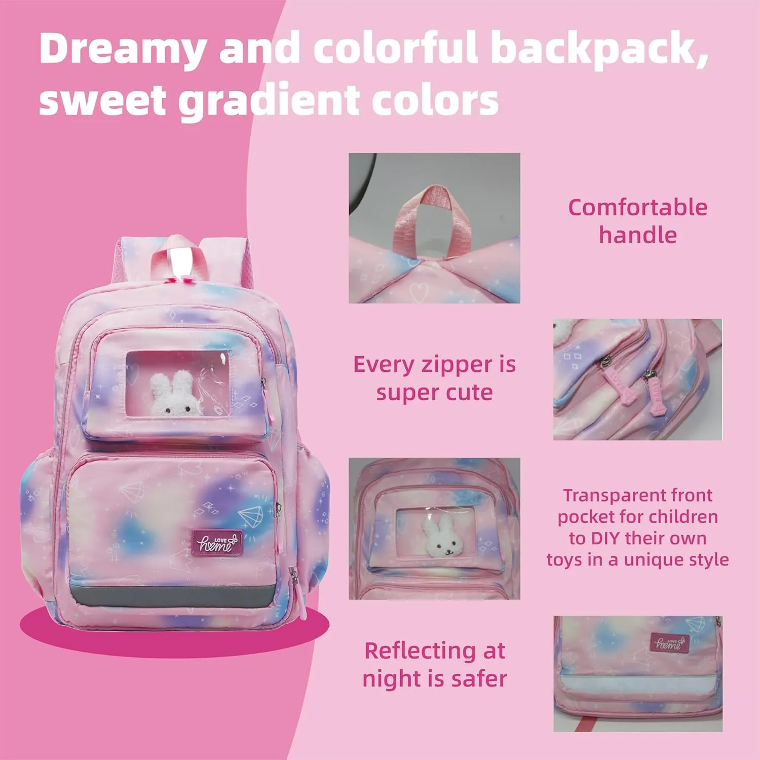 Geerlaqaly backpack, cute 180 ° zipper backpack, 17 inches, daily travel, with lunch bag,blue