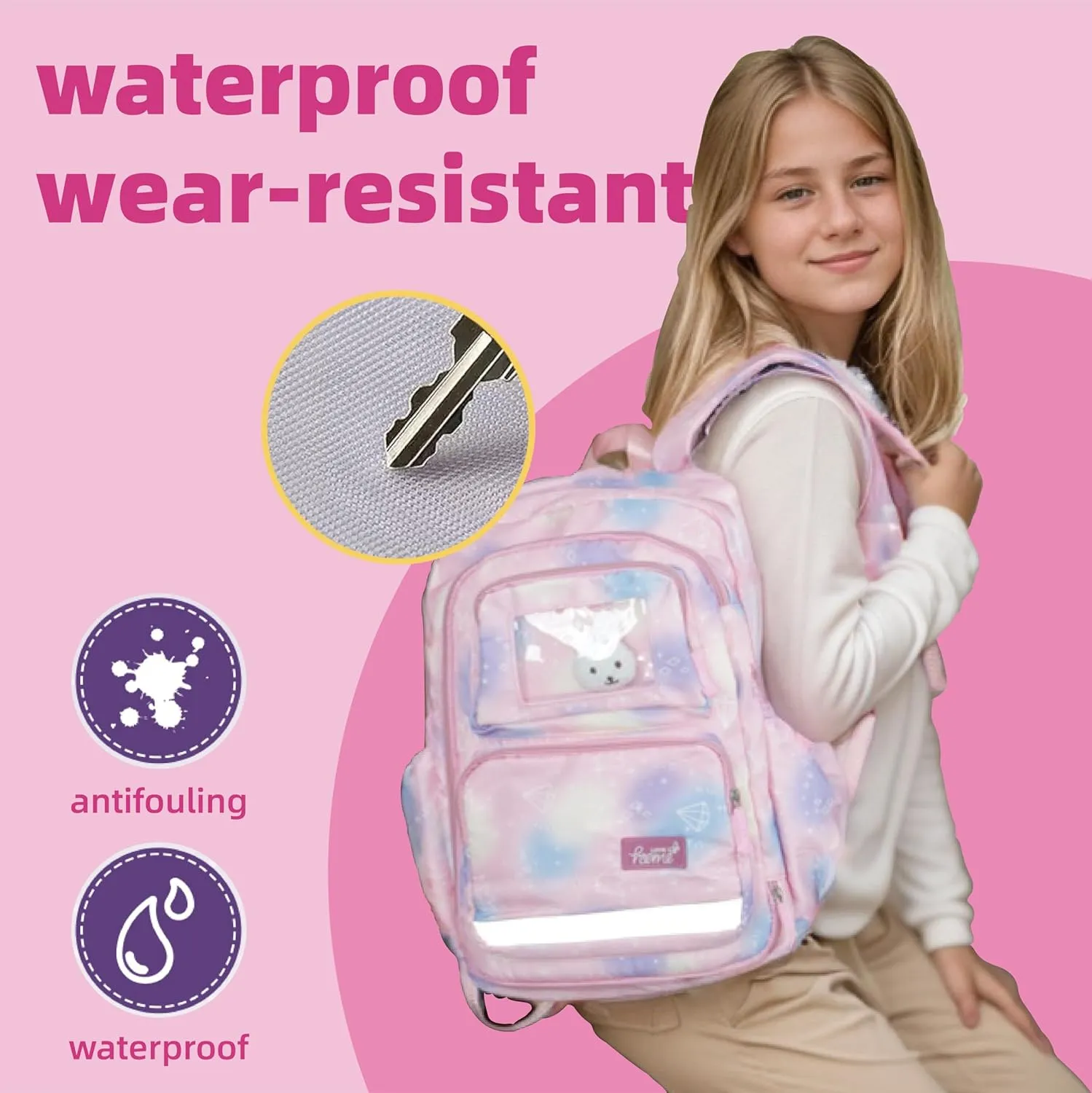 Geerlaqaly backpack, cute 180 ° zipper backpack, 17 inches, daily travel, with lunch bag,blue