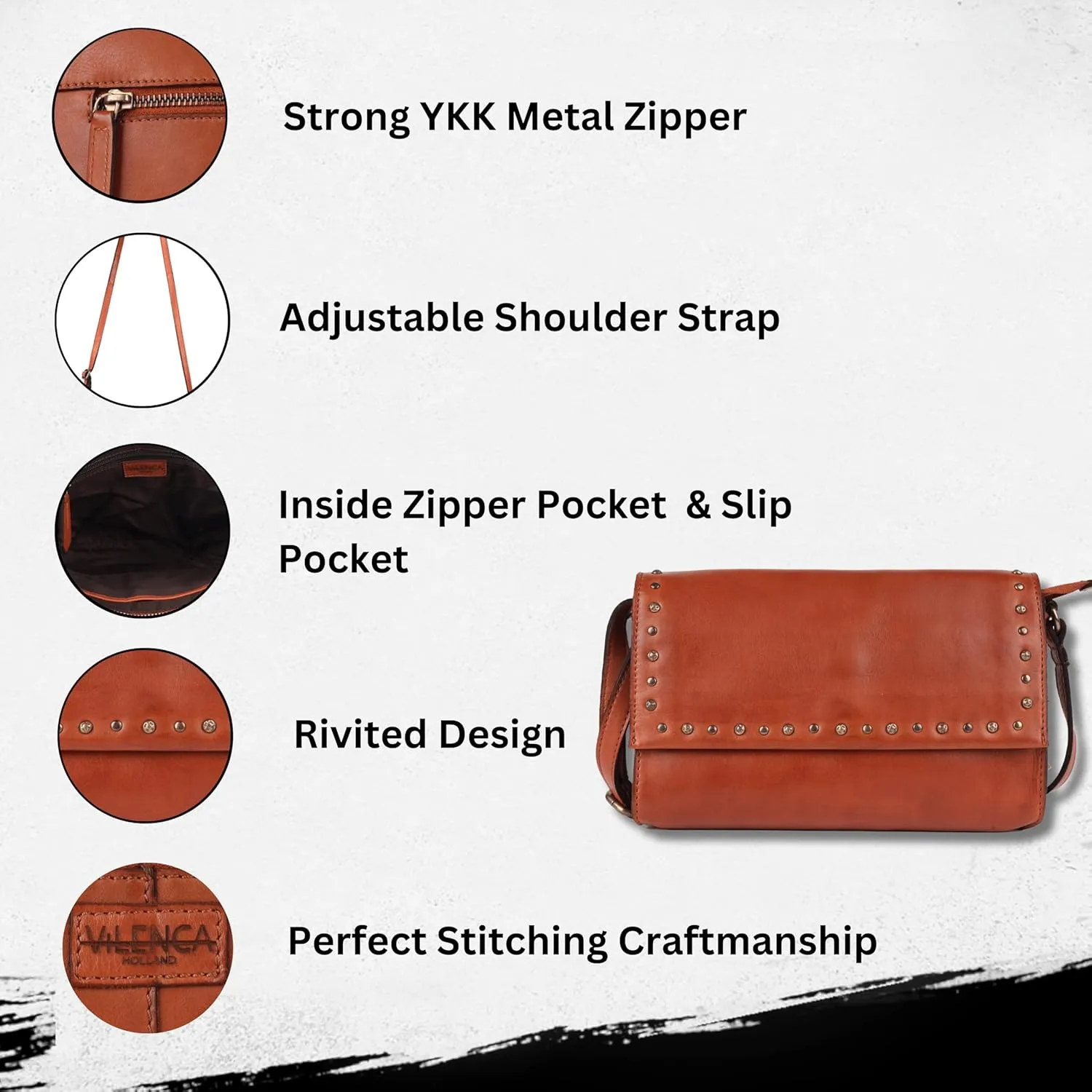 Genuine Italian Leather Boho Studded Crossbody Shoulder Bag - Stylish, Durable, & Perfect for Everyday Use for women