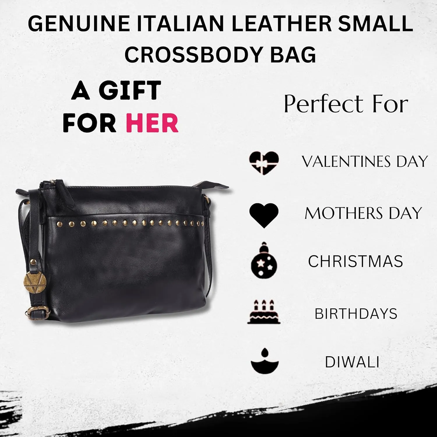 Genuine Italian Leather Boho Studded Crossbody Shoulder Bag - Stylish, Durable, & Perfect for Everyday Use for women