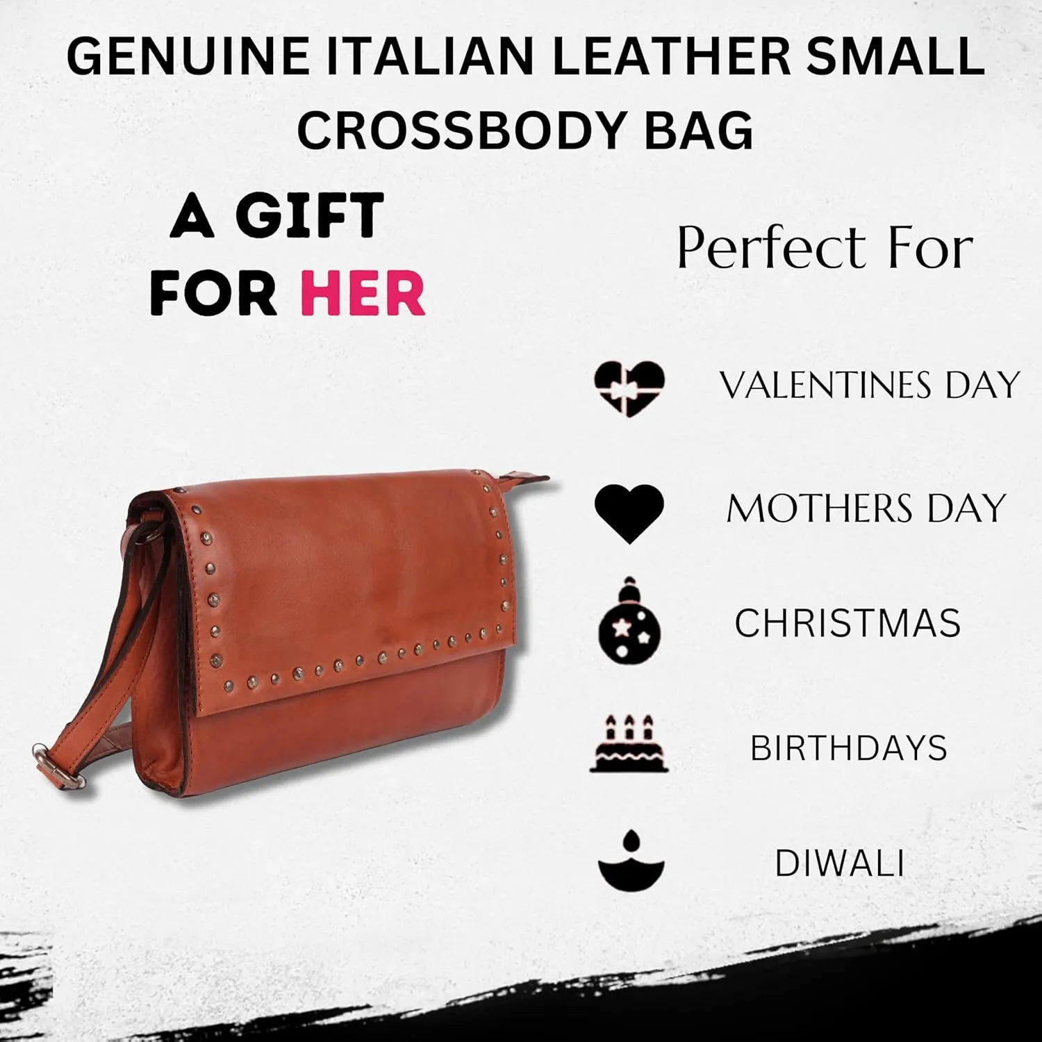 Genuine Italian Leather Boho Studded Crossbody Shoulder Bag - Stylish, Durable, & Perfect for Everyday Use for women