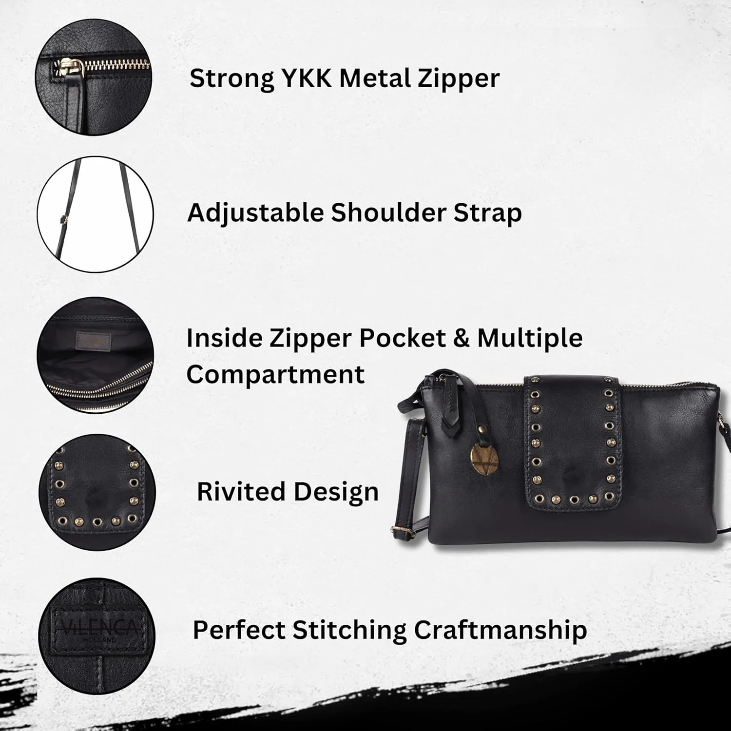Genuine Italian Leather Boho Studded Crossbody Sling Bag - Stylish, Durable, & Perfect for Everyday Use for women