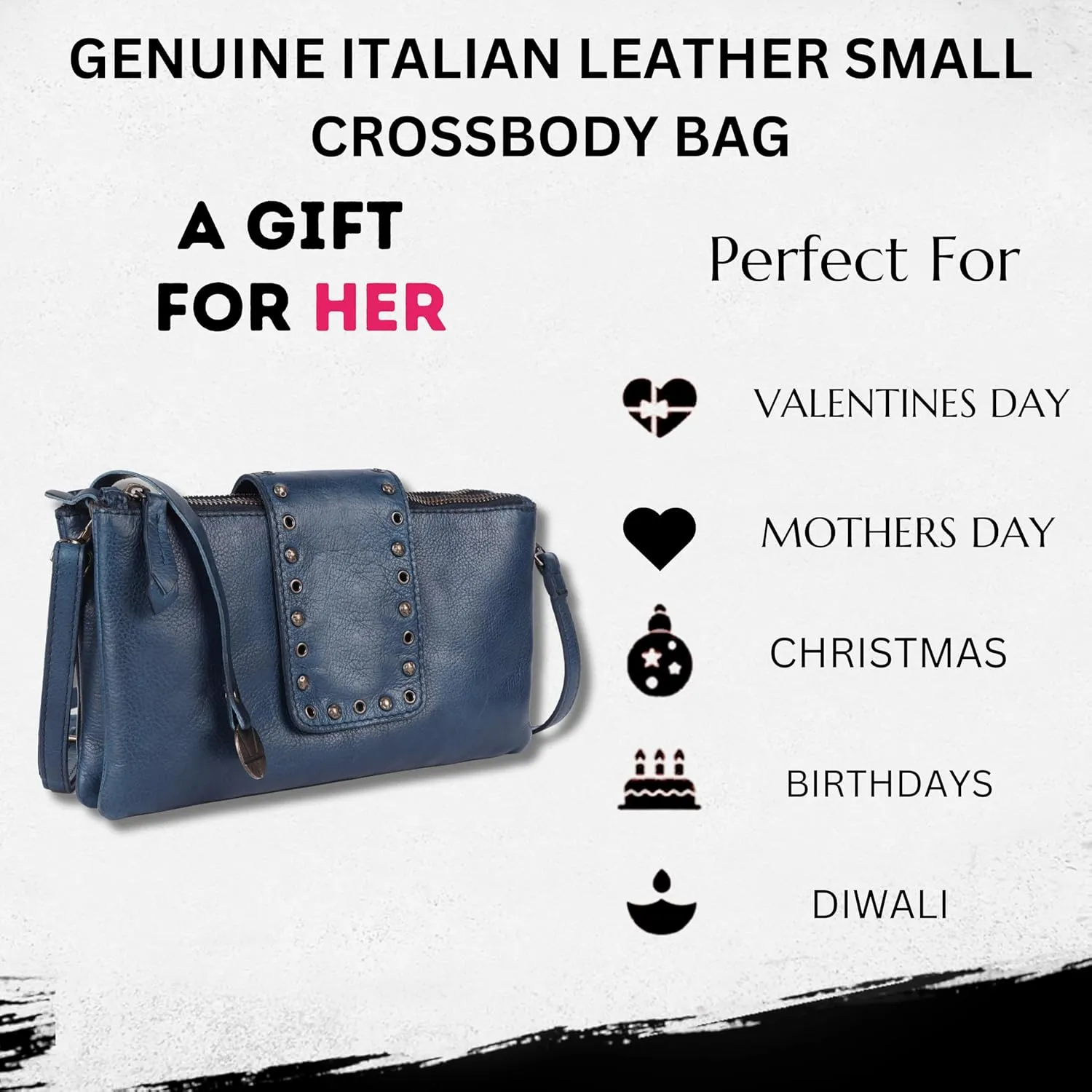 Genuine Italian Leather Boho Studded Crossbody Sling Bag - Stylish, Durable, & Perfect for Everyday Use for women