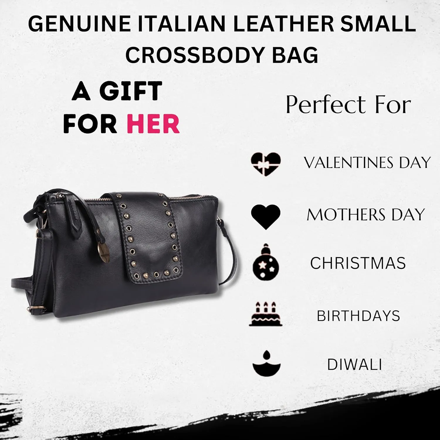 Genuine Italian Leather Boho Studded Crossbody Sling Bag - Stylish, Durable, & Perfect for Everyday Use for women
