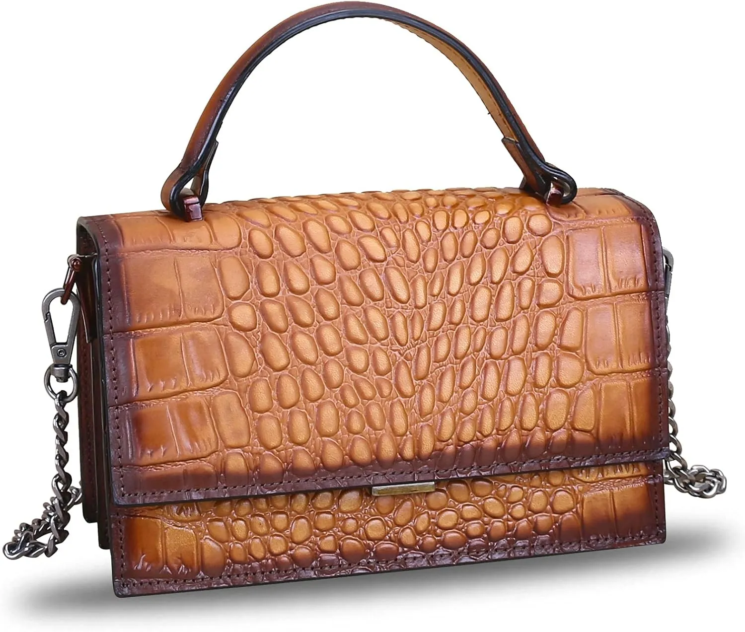 Genuine Leather Handbags for Women Small Satchel Purse Luxury Top Handle Real Leather Embossed Design Crossbody Bag