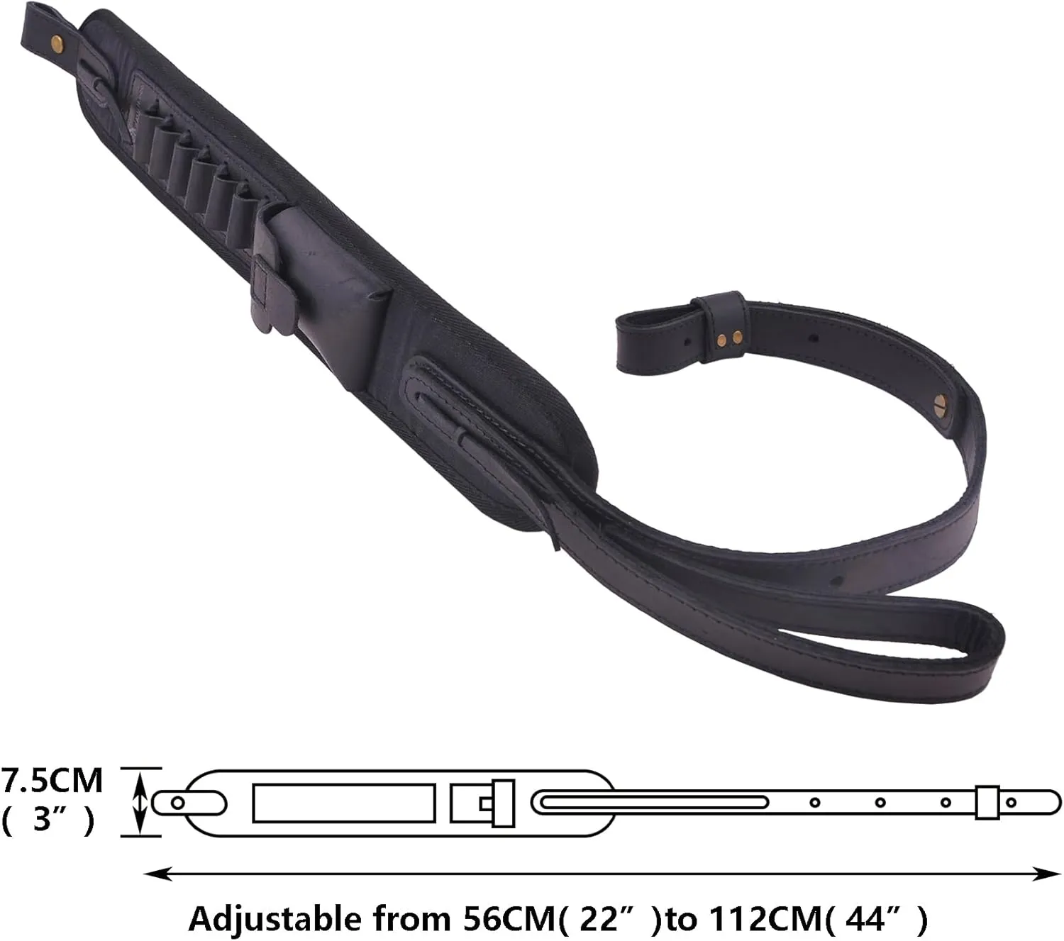 Genuine Leather Rifle Sling Gun Shoulder Adjustable Belt for .357 .30-30 .35 .38 Shell Slots