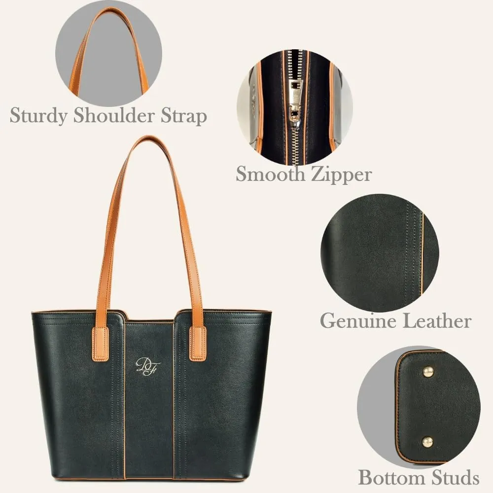 Genuine Leather Tote Bag for Women Shoulder Bag with Zipper Closure