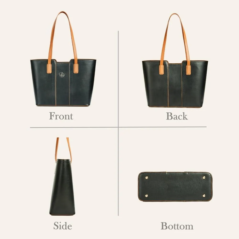 Genuine Leather Tote Bag for Women Shoulder Bag with Zipper Closure