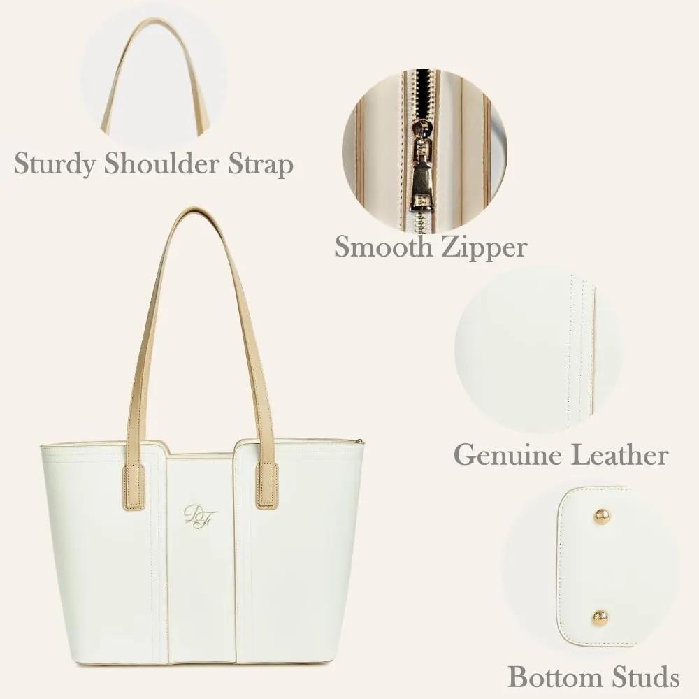 Genuine Leather Tote Bag for Women Shoulder Bag with Zipper Closure