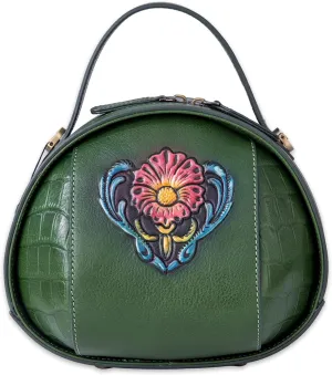 Genuine Leather Vintage Bag for Women - Cowhide Leather Crossbody Purse - Flower Embossed Handbag