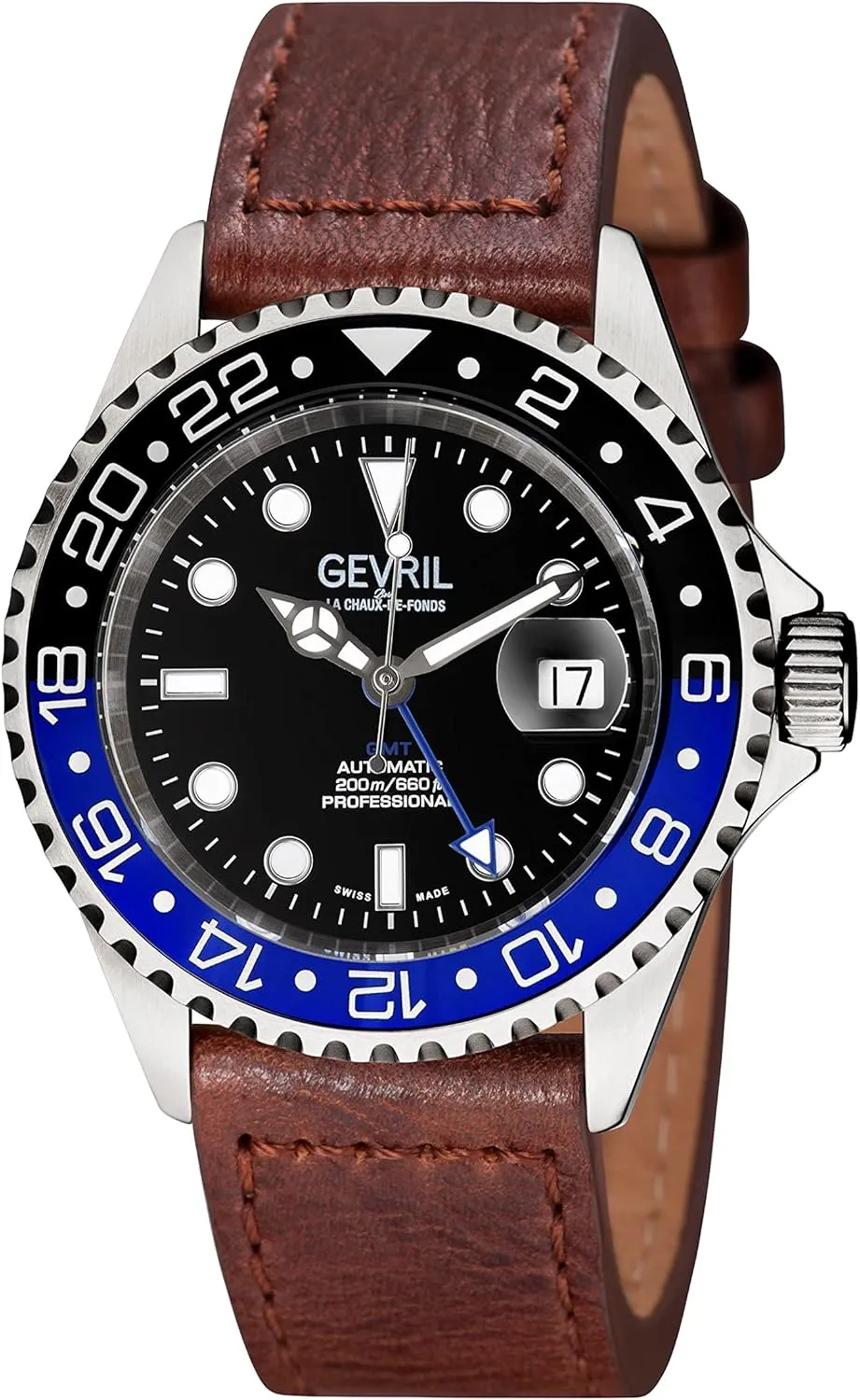 Gevril Men's Wall Street Stainless Steel Watch, Genuine Italian Leather Strap