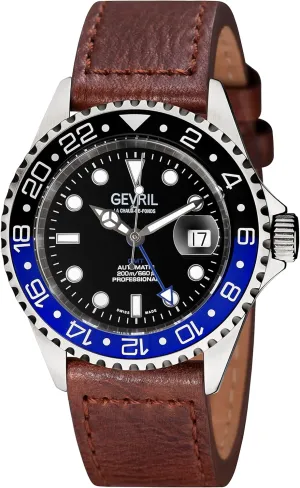 Gevril Men's Wall Street Stainless Steel Watch, Genuine Italian Leather Strap