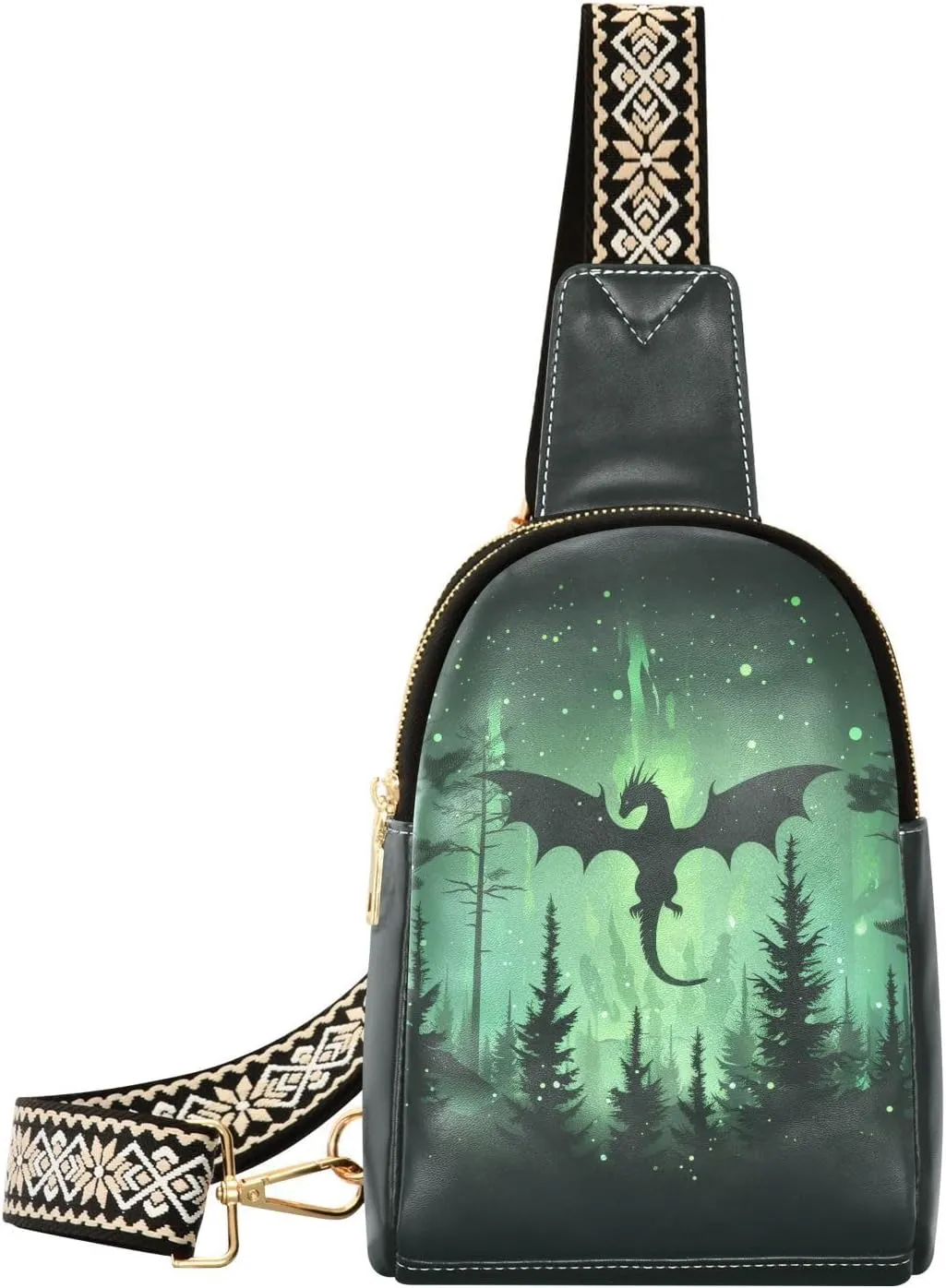 Giant Dragon Mini Crossbody Bag with Full-Print PU Leather Fashion Waist Pack with Adjustable Strap & Card Holder Great for Hiking Fishing Beach Travel & More