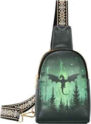 Giant Dragon Mini Crossbody Bag with Full-Print PU Leather Fashion Waist Pack with Adjustable Strap & Card Holder Great for Hiking Fishing Beach Travel & More