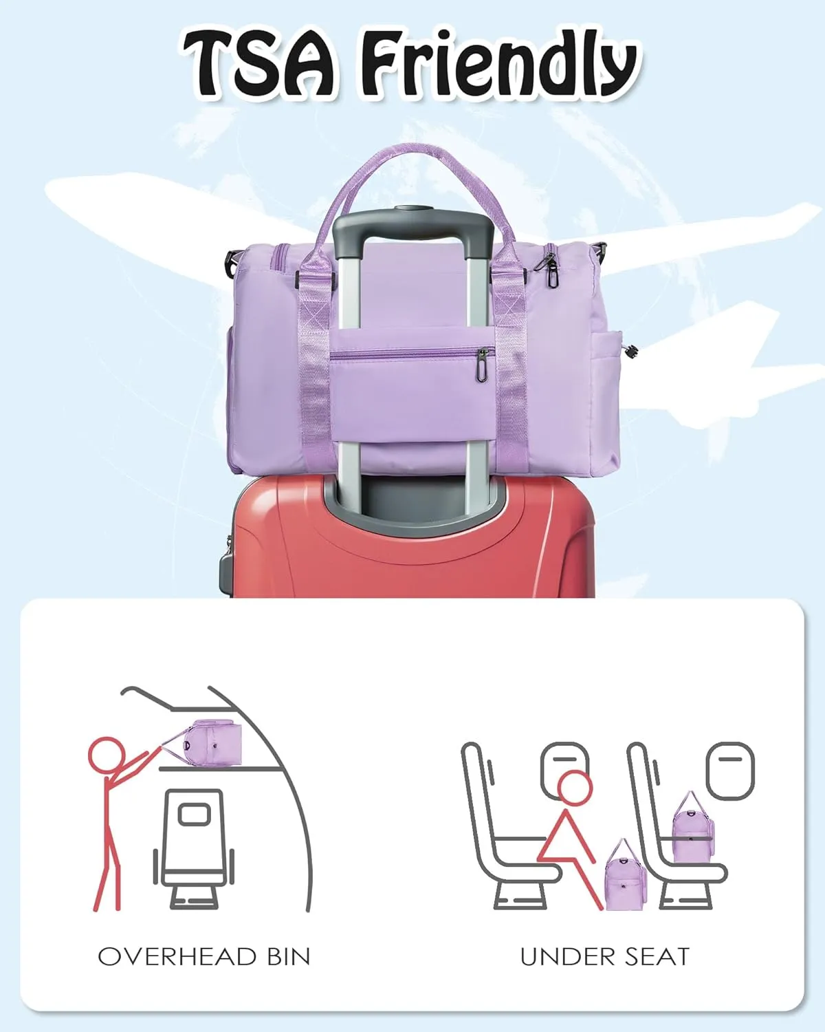 Gifts Teen Girl Gift, Initial Travel Duffel Bag, Duffel Bags, Personalized Weekender bags, Lilac purple-E
