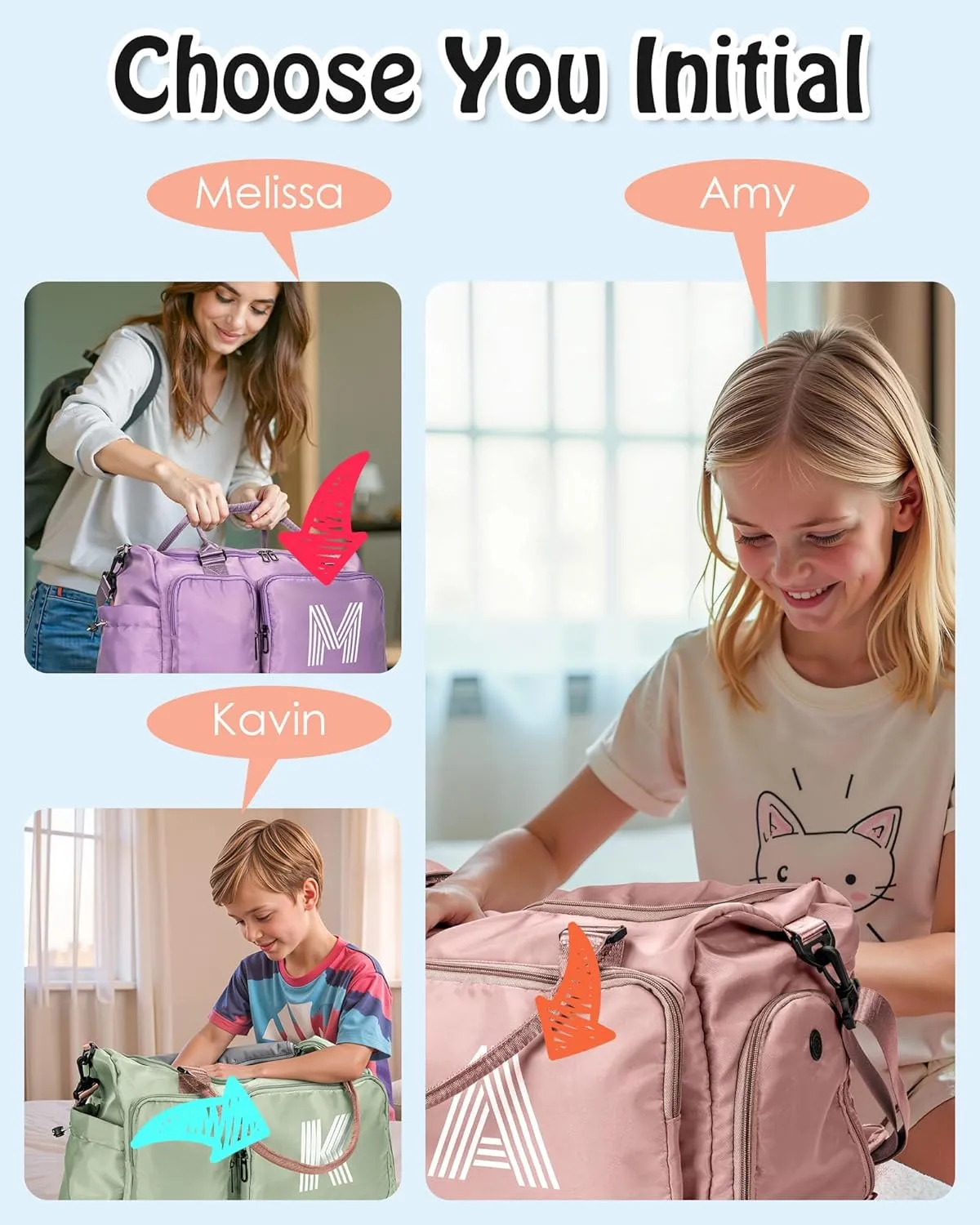 Gifts Teen Girl Gift, Initial Travel Duffel Bag, Duffel Bags, Personalized Weekender bags, Lilac purple-E