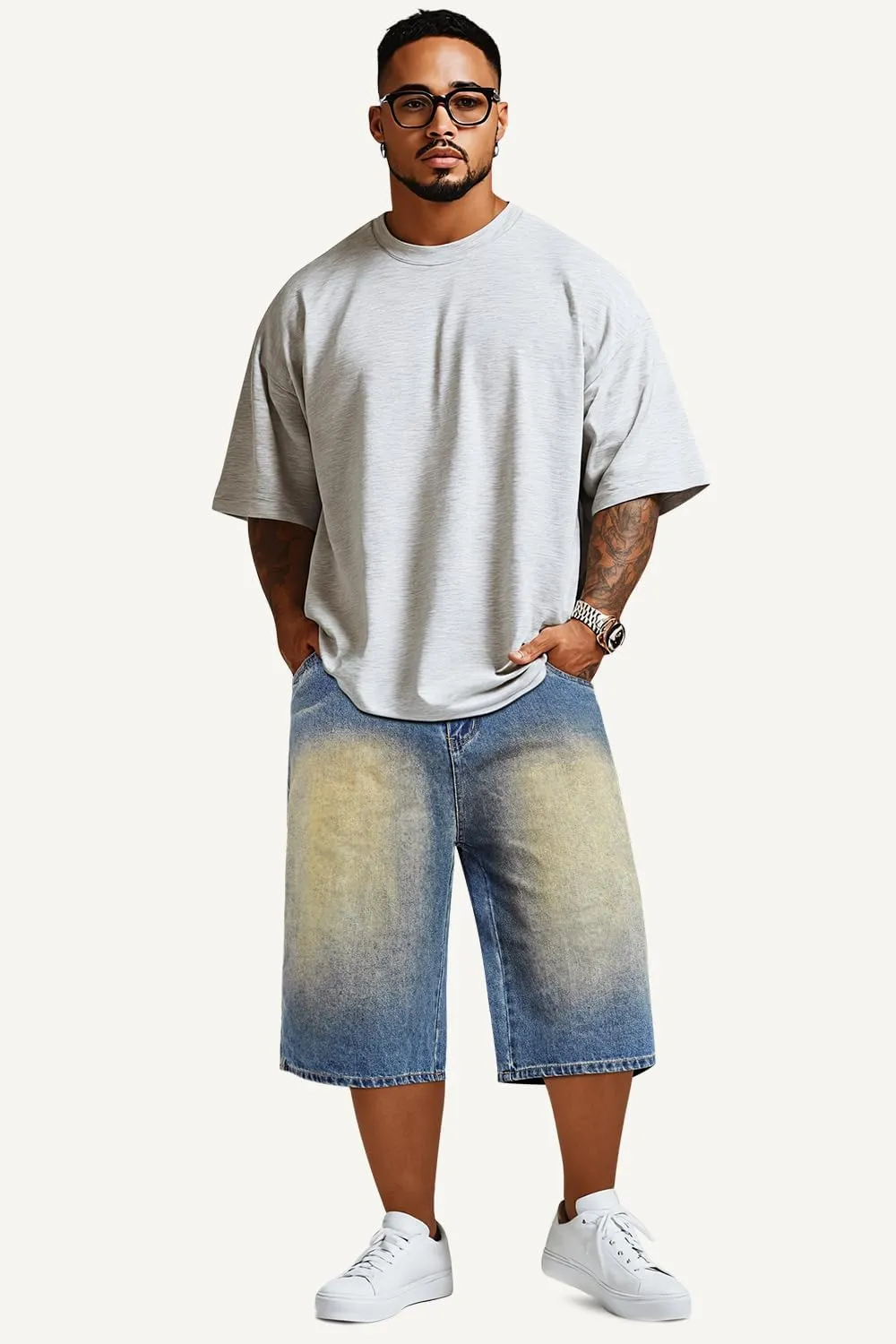 GINGTTO Mens Baggy Jean Shorts Loose Fit Long Denim Shorts Below Knee 15 Inch Inseam
