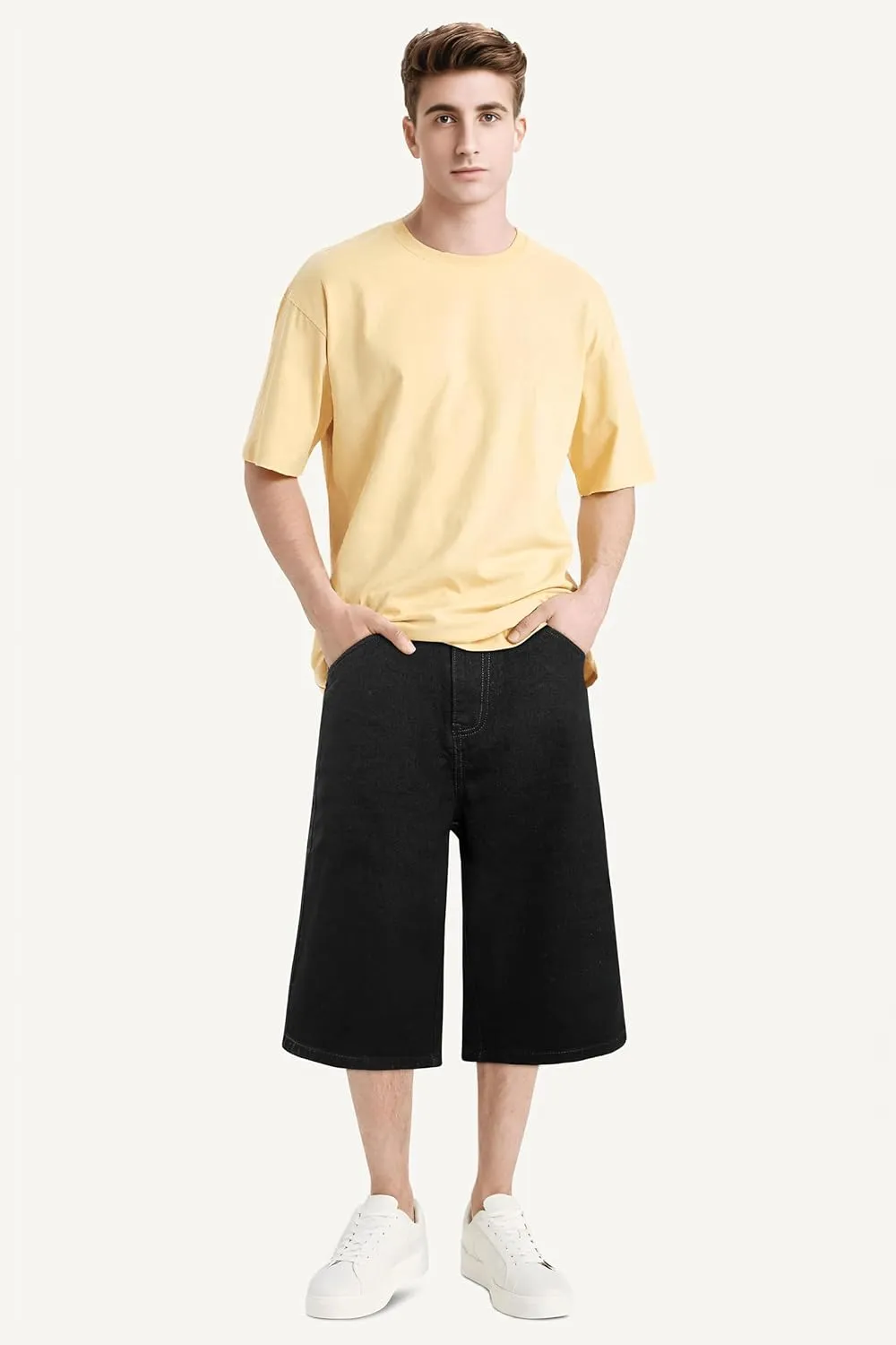 GINGTTO Mens Baggy Jean Shorts Loose Fit Long Denim Shorts Below Knee 15 Inch Inseam