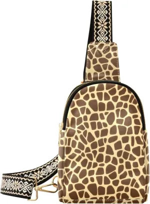 Giraffe Print Mini Crossbody Bag with Full-Print PU Leather Fashion Waist Pack with Adjustable Strap & Card Holder Great for Hiking Fishing Beach Travel & More