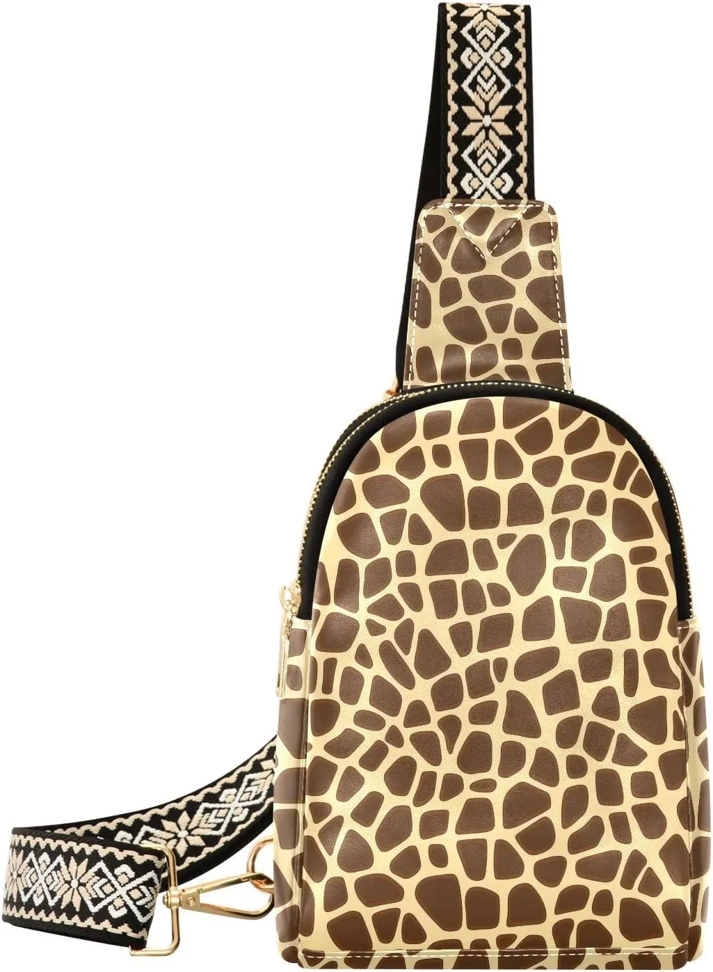Giraffe Print Mini Crossbody Bag with Full-Print PU Leather Fashion Waist Pack with Adjustable Strap & Card Holder Great for Hiking Fishing Beach Travel & More