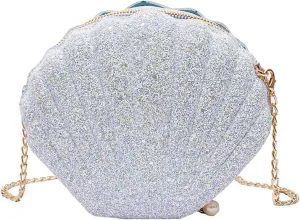 Goclothod Seashell Shape Purse Sequins Leather Crossbody Shoulder Bag Mini Chain Purse