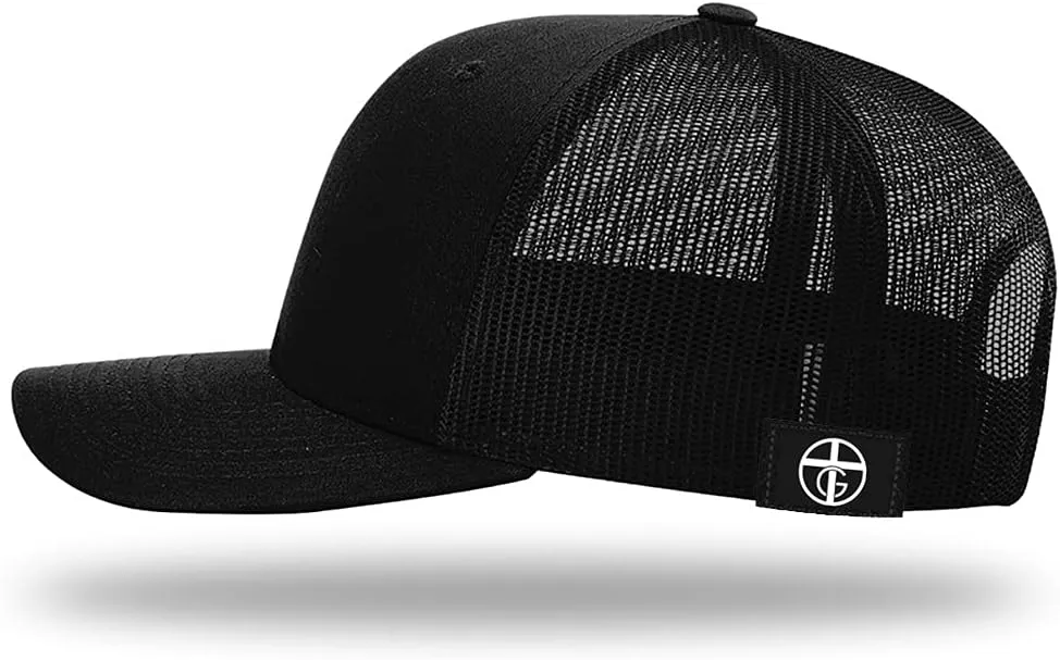 God is Greater Mountain Leather Patch Christian Trucker Hat - Fit Snapback Hat - Breathable Mesh Side for Casual Wear