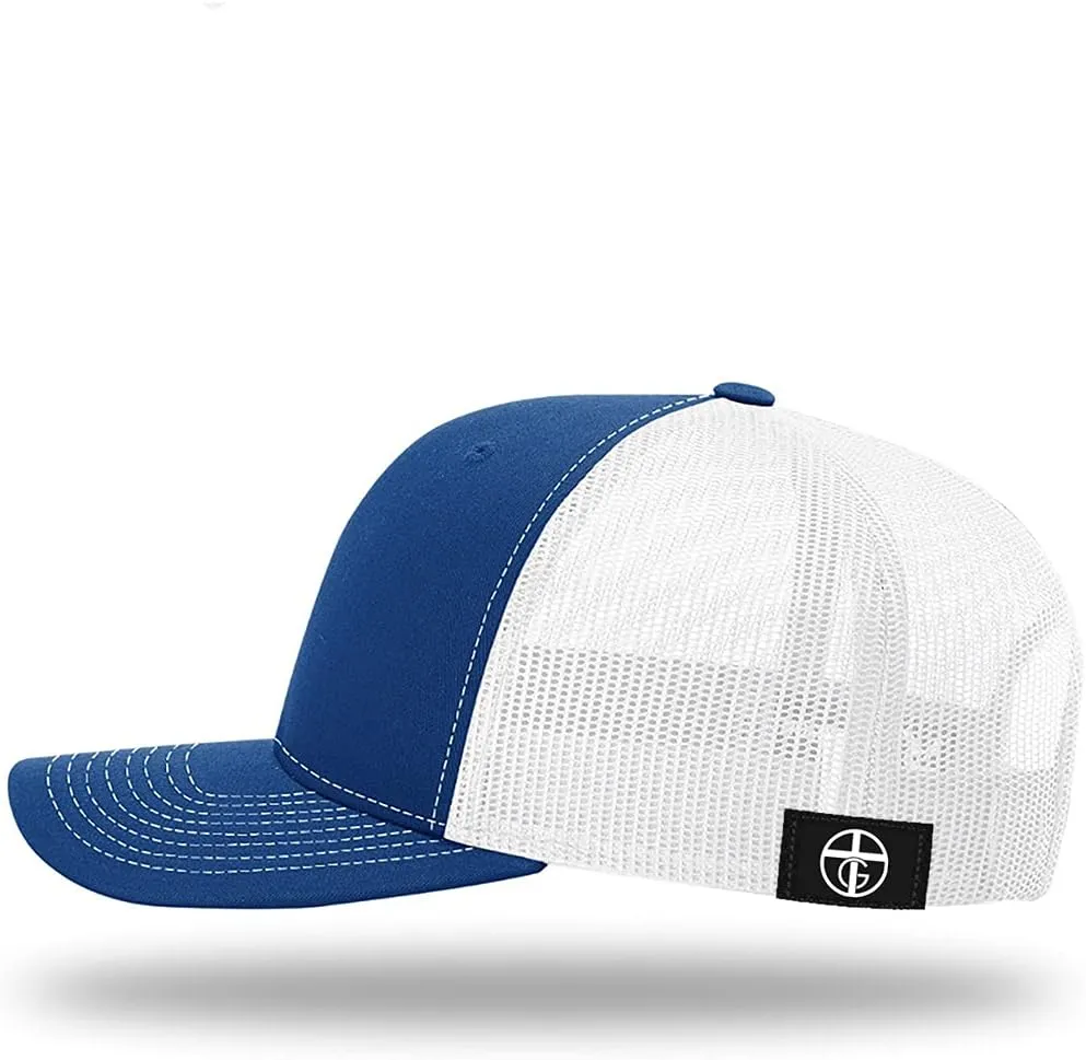 God is Greater Mountain Leather Patch Christian Trucker Hat - Fit Snapback Hat - Breathable Mesh Side for Casual Wear