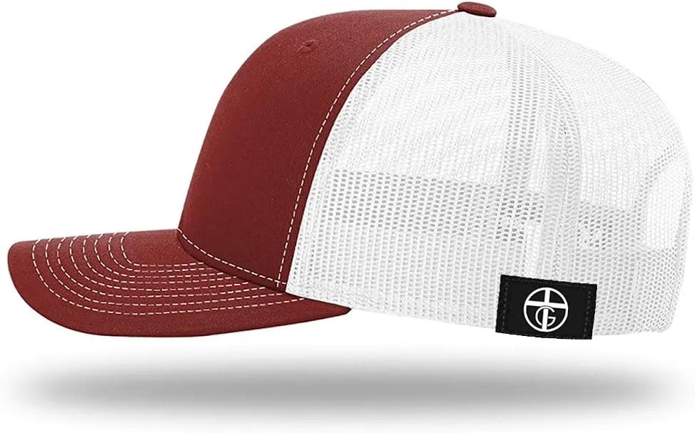God is Greater Mountain Leather Patch Christian Trucker Hat - Fit Snapback Hat - Breathable Mesh Side for Casual Wear