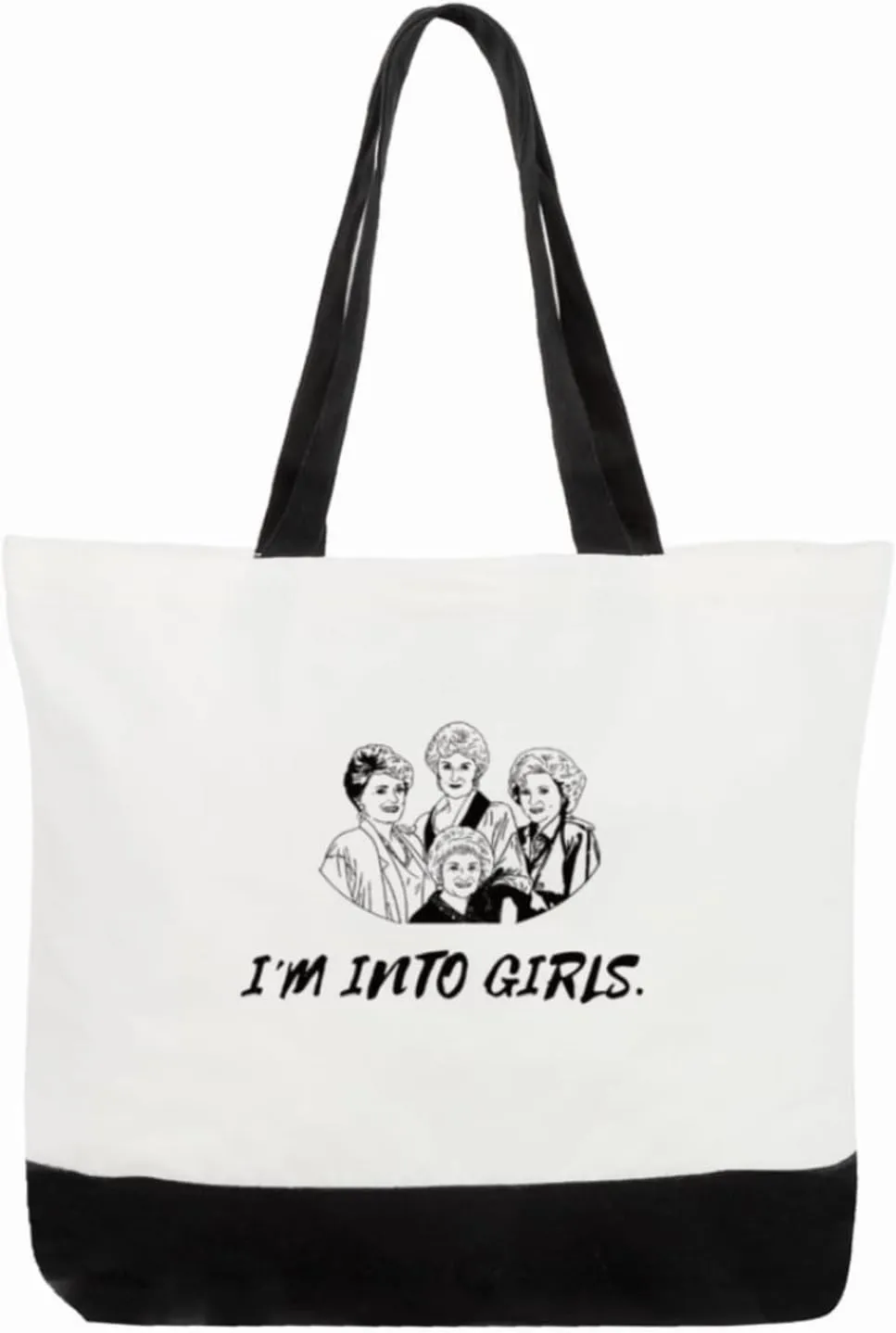 Golden Girls Lesbian Canvas Tote Bag, Black and White Design, Large Shoulder Straps
