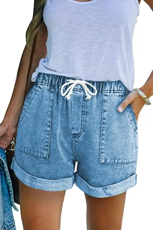 GOLDPKF Womens Jean Shorts for Denim Casual Summer Mid Waist Frayed Stretchy Ripped