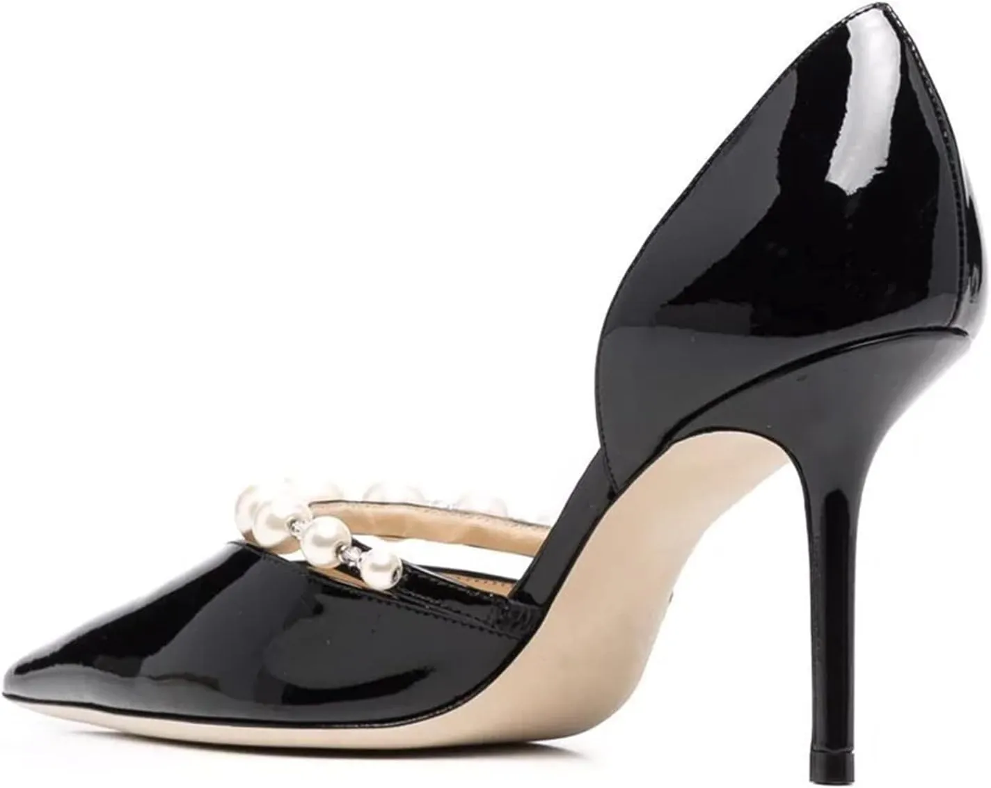 Goolita Closed Pointed Toe Stiletto High Heels Pearl Pumps for Women Patent Leather Party D'Orsay Pumps Wedding Evening Bride Shoes