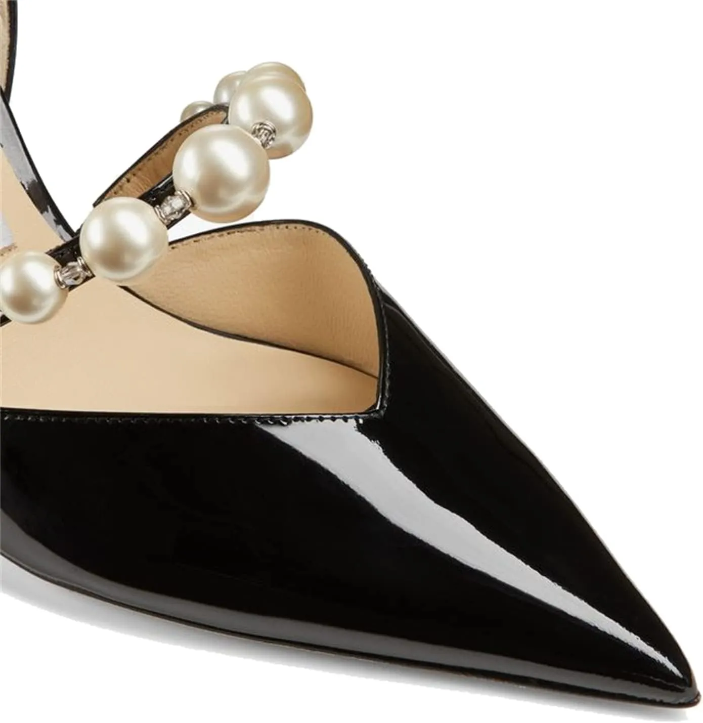 Goolita Closed Pointed Toe Stiletto High Heels Pearl Pumps for Women Patent Leather Party D'Orsay Pumps Wedding Evening Bride Shoes