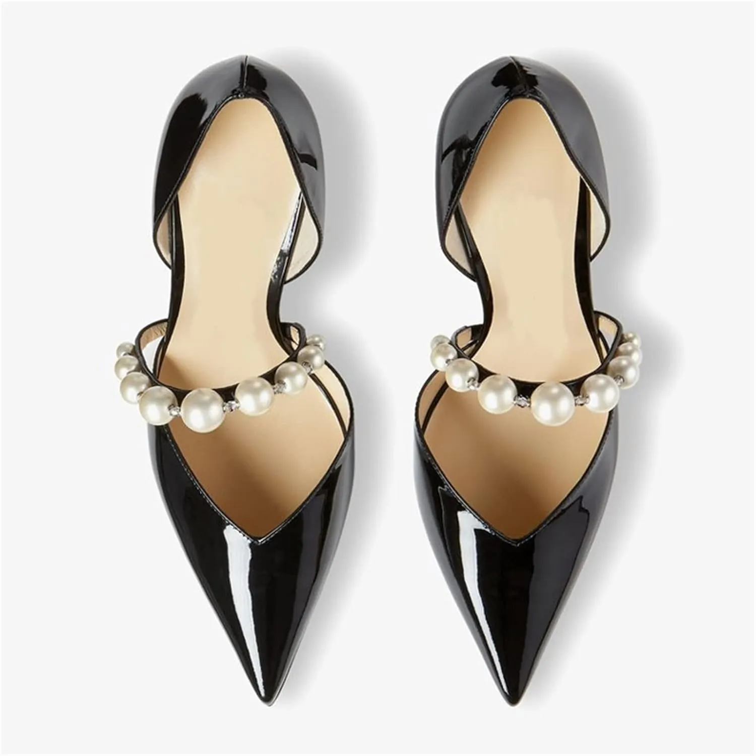 Goolita Closed Pointed Toe Stiletto High Heels Pearl Pumps for Women Patent Leather Party D'Orsay Pumps Wedding Evening Bride Shoes